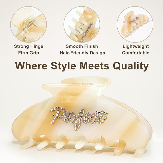 MAORULU Cute Claw Clip for Women – 4.3'' Large Acetate Hair Clips for Thick Thin Curly Long Hair, Durable Hair Clamps Non-slip Jaw Clip, Strong Hold, No Hair Damage, Stylish French Design (Beige)