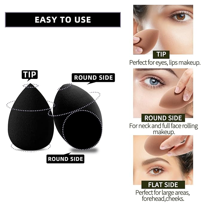 Beauty Blender Makeup Sponge - 12 Pcs Makeup Sponge Set with Beauty Foundation Sponge Blender Holder, Flawless for Liquid, Cream, and Powder, Multi-Colored Makeup Sponges. (black)