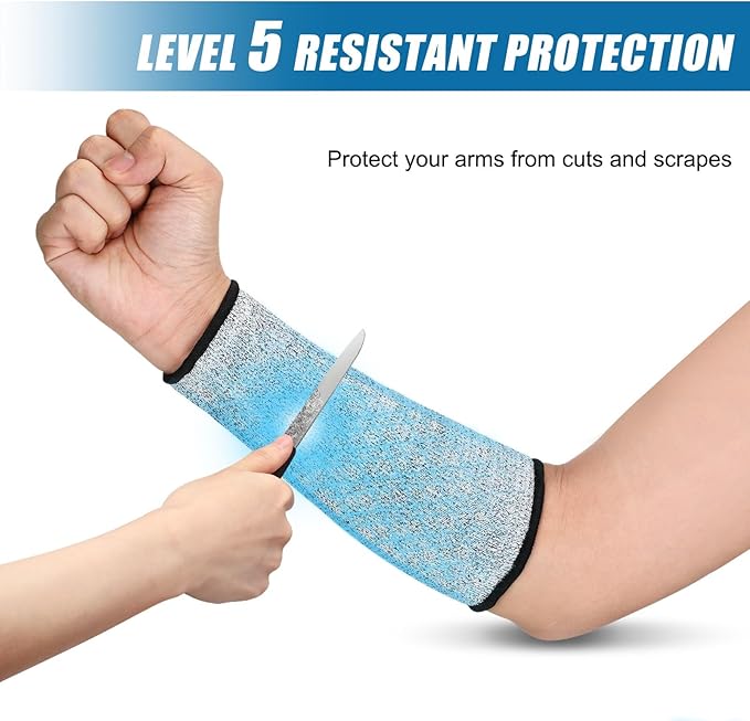 2 Pairs Cut Resistant Sleeve Arm Protection Level 5 Protection Safety Protective Sleeves Arm Protectors for Men Women(8.6 x 3.7 Inches,Black, Gray)
