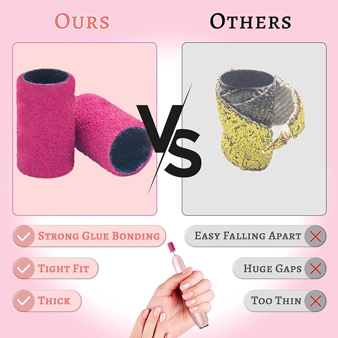 180Grit Nail Sanding Bands for Nail Drill, Pink Sanding Band for Nail Drill Fine Sanding Bands for Nail Drill with 3/32” Nail Sanding Bit for Natural Nail, 100Pcs Sand Band Set for Manicure & Pedicure