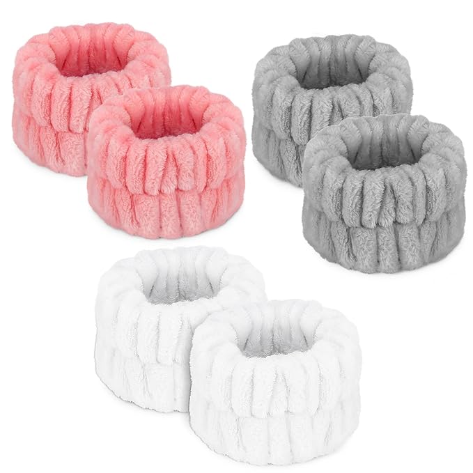 Women's Wrist Towels for Washing Face, Microfiber Spa Wash Towel Band, Face Washing Absorbent Wristbands, Sweatband for Girls Prevent Water from Spilling Down Your Arms 6PCS