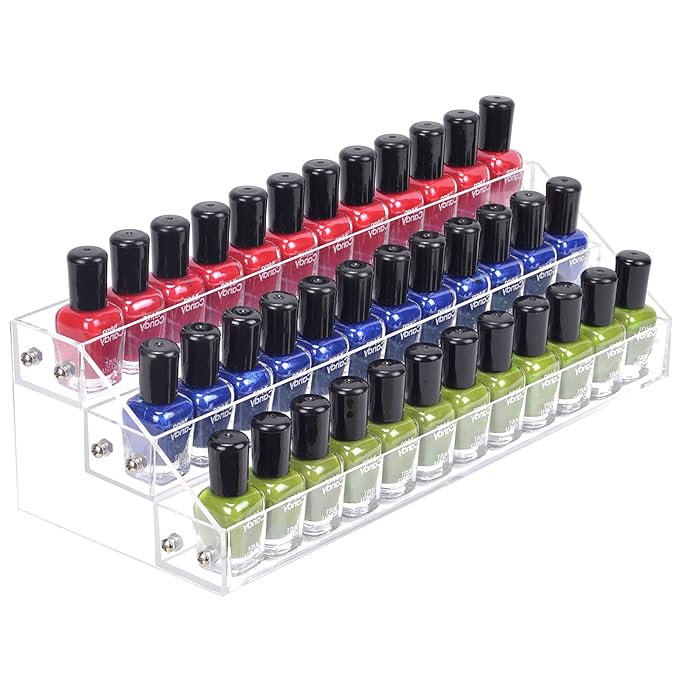 Nail Polish Rack 3 Tier Acrylic Display Stand Holder Nail Polish Organizer Essential Oil Storage Paint Shelf Holds Up to 36-56 Bottles