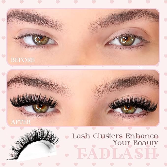FADLASH Lash Clusters Fluffy 80D Eyelash Clusters 12-18mm Volume Lashes Cluster D Curly Cluster Eyelash Extensions (80D, 12-18mm)