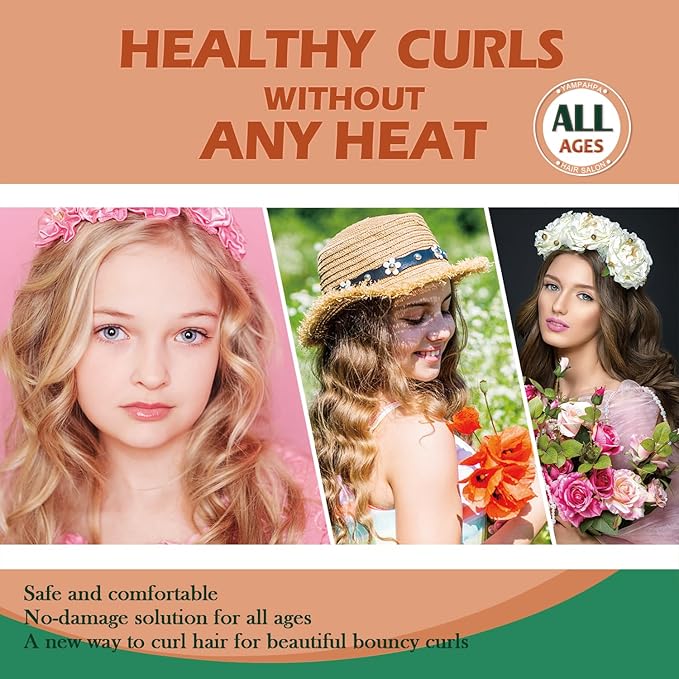 Heatless Curls Overnight Headband, 70'' No Heat Hair Curlers for Medium Long Hair, Green Orange