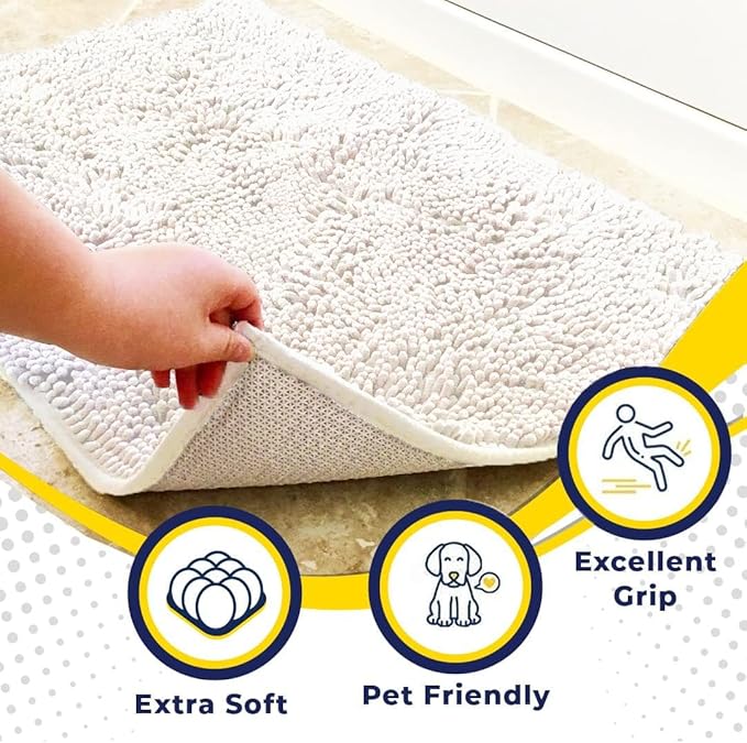 Muddy Mat® | Super Absorbent Door Mat Indoor, Microfiber Quick Dry Chenille Entryway Rug, Non-Slip Front Door Mat, Indoor Mats for Entryway, Machine Washable Pet Rug, White 24" x 72"