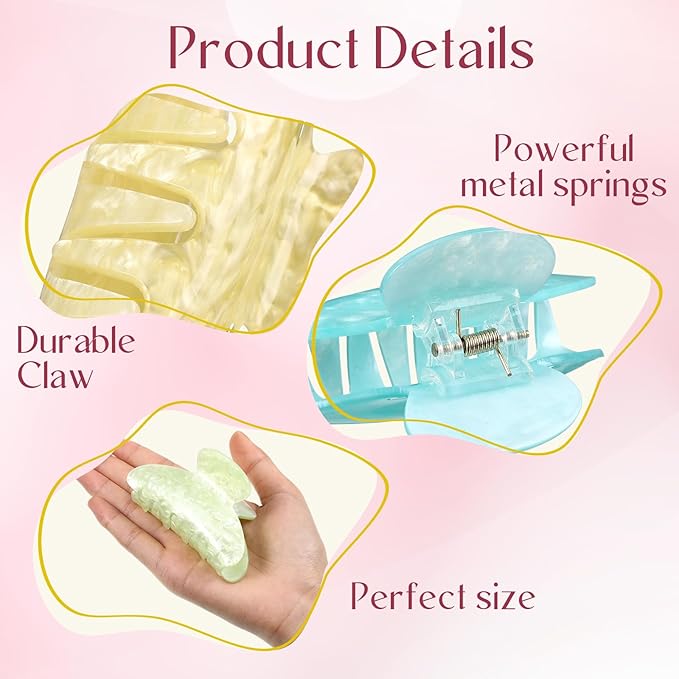 12 Pcs Large Acrylic Hair Claw Clips for Women Cute Non-slip Hold Jaw Clamps Bulk for Thick or Thin Hair French Barrettes Accessories