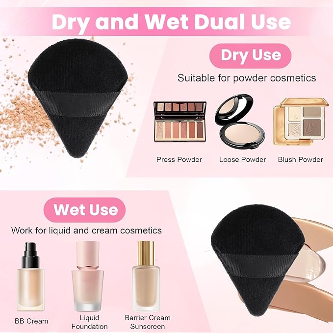 250 Pcs Powder Puff Face Soft Triangle Makeup Puff for Loose Powder Mineral Powder Body Powder Velour Cosmetic Foundation Wet Dry Sponge Makeup Tools (Black)