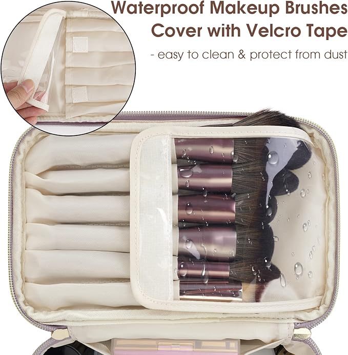 Wandering Nature Makeup Bag, Travel Make Up Organizer Cosmetic Brush Bags Case for Women in Vegan Leather, Purple, Patent Pending