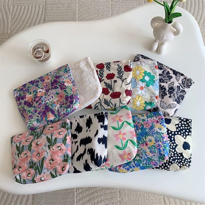 PAZIMIIK Floral Makeup Bag Large Cotton Zipper Pouch for Purse Travel Canvas Make Up Organizer for Women Cosmetic,Poppy Beige