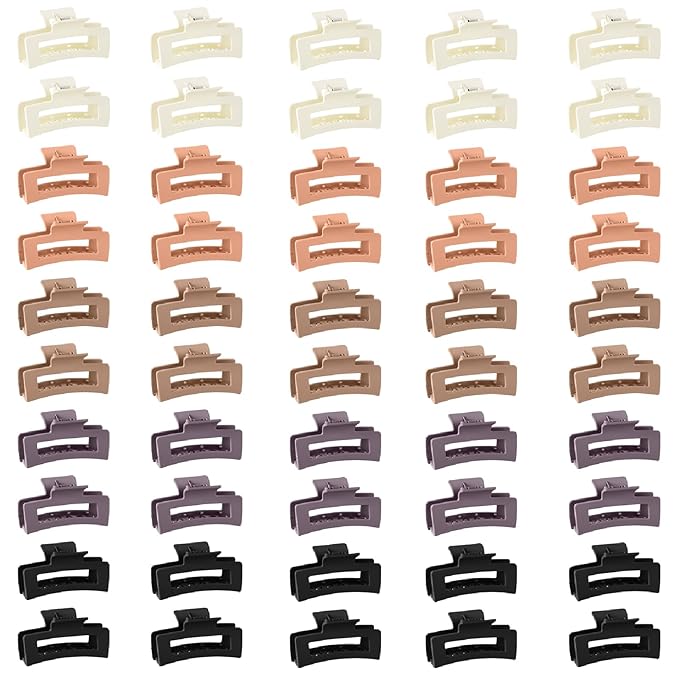 Hotop 50 Pcs Cute Hair Claw Clips Set Nonslip Square Clips Colorful Rectangle Hair Accessories for Women(3.4 Inch,Cream Color)