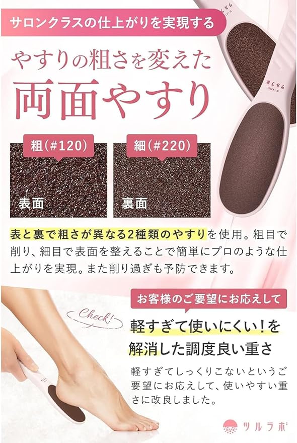 TSURULABO - Foot File, Dual-Sided (Coarse & Fine), Water-Resistant Alternative to a Foot Scrubber or Pumice Stone for Feet, Heel Scrubber for Grooming, Pink Dry Skin Callus Remover with Hanging Loop