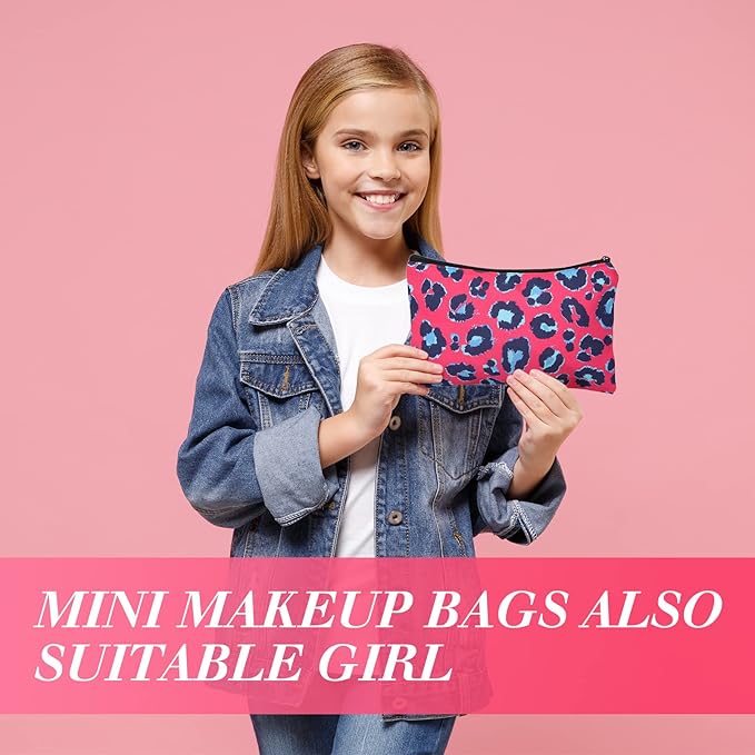 Reginary 20 Pieces Cosmetic Bag for Women, Roomy Makeup Bags with Zipper Toiletry Bag Pouch Travel Accessory Organizer Gifts, 7 x 4.3 Inches(Leopard)