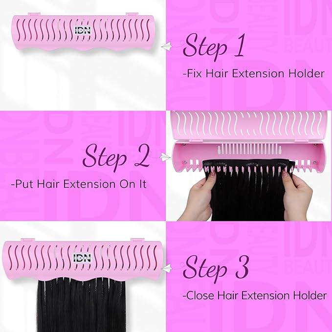 IDN BEAUTY Hair Extension Holder Stand for Styling, 4 Installation Modes With Tool, Hair Extension Holder Designed to Securely Hold Your Extensions for Washing, Styling, Packing and Storing (Pink)
