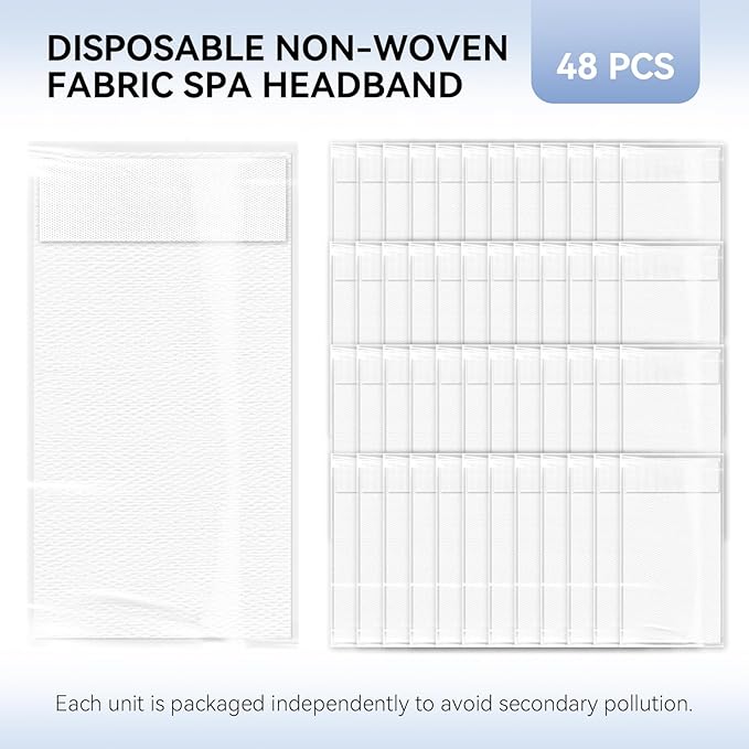 Disposable Headbands for Spa & Facials – 48pcs White Headbands for Women – Esthetician & Professional Facial Heair band, Bulk Spa Headband for Washing Face, Skincare, Disposable Hair Band Pack