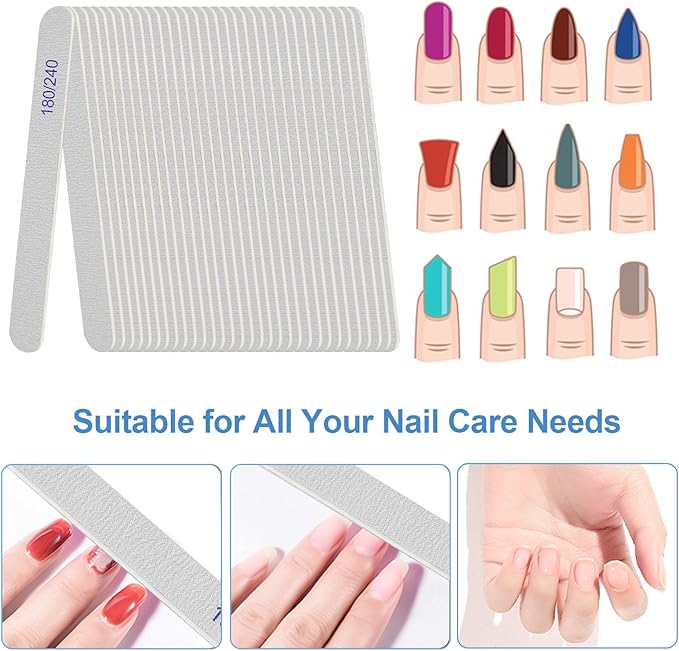 Nail File, Emery Boards for Nails 180/240 Grit Nail Files for Natural Nails Wood Double Sided Emory Fingernail Files Professional Reusable Manicure Pedicure limas para uñas (24 Packs)