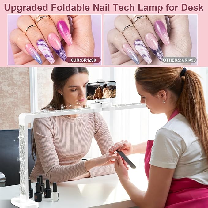 iVict Nail Desk Lamp, 34" Nails Tech Light with Phone Stand, 0-100% Adjustable Brightness, 3000K-6000K Color Temperature Led Desk lamp for Nail, Tattoos, Eyebrows, Beauty(Diamond, Large)