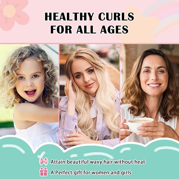 Gwabee Satin Heatless Curls Overnight Hair Curlers to Sleep In Hair Curler Rollers No Heat Hair Wrap for Curls Headband, 70" Satin Heatless Curling Rod Set for Women Long Waves Hair Volume -Grey 9 PCS
