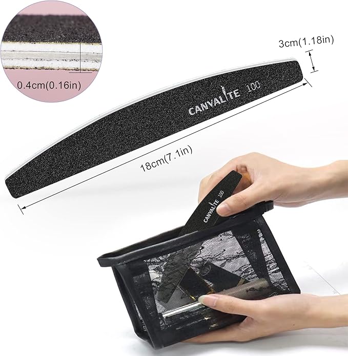 Canvalite 40 PCS Nail File 100/180 Grit Peel and Stick Nail Files Replaceable Emery Boards Reusable Nail File for Acrylic Nails Professional for DIY Salon Use