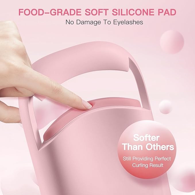Heated Eyelash Curler Innovative, QuickCurl 2S Heat Up, Naturally Lash Curler 70°C/85°C Adjustable Heat, Safe Food-Grade Silicone, 600mAh Battery Portable Size for Travel (Pink)