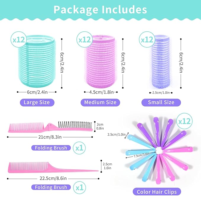 Hair Rollers Set 50Pcs with Clips for Long Short Medium Hair, Heatless Curls 36PCS for Hair, Sleep In Curlers for Comb Blowout Look