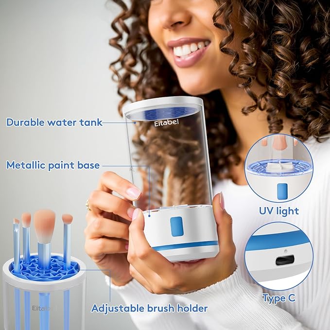 Makeup Brush Cleaner machine, 2 in 1 Makeup Brush Cleanser & Washer, 7000 RPM High-Speed Deep Cleaning, Portable Automatic Cosmetic Brush Cleaner for Foundation Brush Sponge, Clear