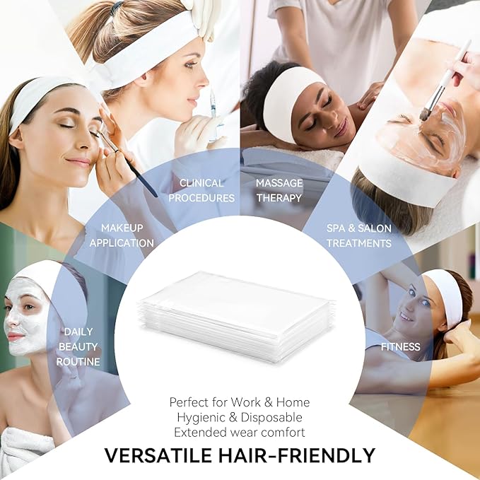 Disposable Headbands for Spa & Facials – 48pcs White Headbands for Women – Esthetician & Professional Facial Heair band, Bulk Spa Headband for Washing Face, Skincare, Disposable Hair Band Pack