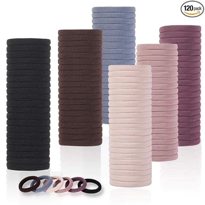 LuSeren 120PCS Soft Hair Ties for Women – No Damage Ouchless Nylon Hair Accessories, Seamless Fabric Ponytail Holders for Daily Use (Natural Colors)