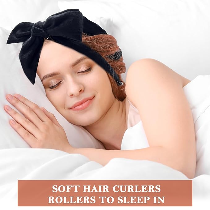 weiwei Heatless Overnight Curling Headband, 70" Non-Heat Hair Wave Wrap with 9 Soft Rollers for Long Hair (Black)