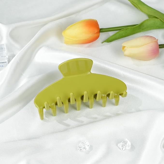 MAORULU Cute Claw Clip for Women – 4'' Large Acetate Hair Clips for Thick Thin Curly Long Hair, Durable Hair Clamps Non-slip Y2K Jaw Clip, Strong Hold, Stylish French Design (Avocado)
