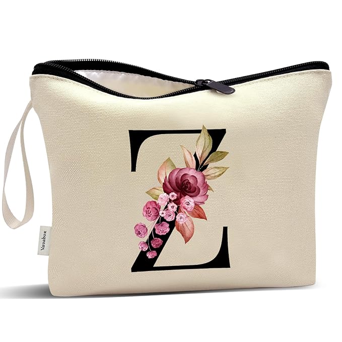Vavabox A-Z Personalized Makeup Bag, Birthday Gifts for Women Mom, Gifts for Best Friend, Bride Bridesmaid Cosmetic bag (Z, Yellow)