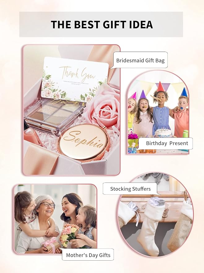 Compact Mirror for Purse, Set of 24 Double-Sided 1X/2X Magnifying Metal Pocket Makeup Mirrors(Round, Rose Gold)