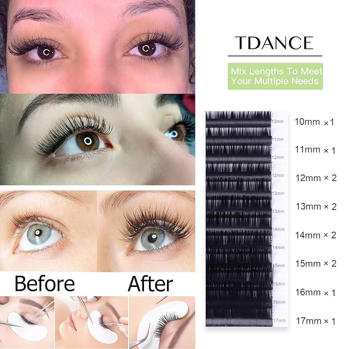 TDANCE Lash Extension Matte Black Eyelash Extension C CC D DD J B L Curl Volume & Classic Lash Extensions 0.03-0.18mm Thickness Professional Salon Use(0.03-DD,10-17 mm)