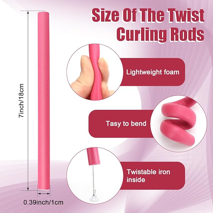 AIDUCHO 30 Pcs Heatless Hair Curlers 7 x 0.39 Inch Flexible Curling Rods Soft Foam Rollers No Heat Bendable Hair Rods Roller for Women Short Medium Long Hair, Pink