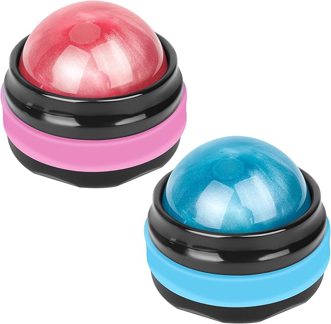 Coolrunner Massage Ball, Manual Roller Massager, 2-Pack Handheld Self Massage Therapy and Relax Full Body Tools for Sore Muscles, Shoulders, Neck, Arms, Legs, Back, Foot, Body (Blue+Pink)
