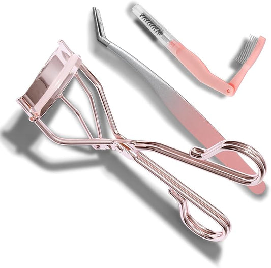 3-in-1 Eyelash Curler Set w/3 Replacement Pads (Soft/Medium/Firm) - Professional Lash Curler for Natural, Fake, Curly or Straight Lashes, Suitable for Professional Salon or Home Use