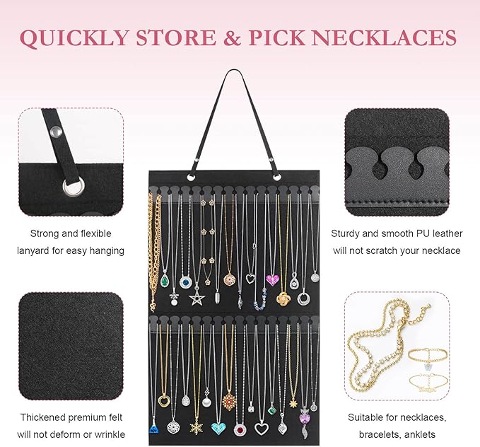 Caffox Hanging Necklaces Holder, Large Jewelry Organizer for Necklaces, Bracelets, and Ankles, Necklaces Display Storage Hanger for Wall, Closet and Door