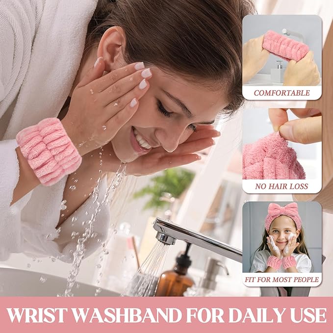 Women's Wrist Towels for Washing Face, Microfiber Spa Wash Towel Band, Absorbent Wristbands, Sweatband for Girls Prevent Water from Spilling Down Your Arms 6PCS