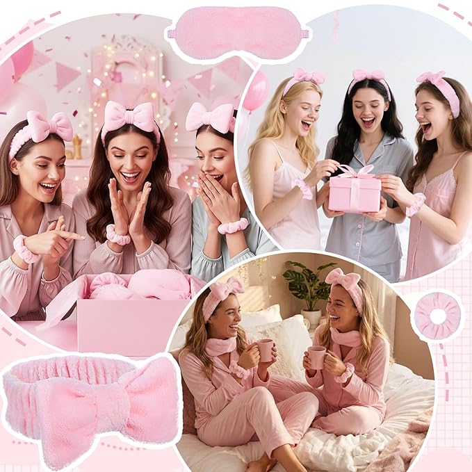 36 PCS Spa Headband Bulk, Girls Spa Headband Pink Makeup Headbands Eye Mask Coral Fleece Scrunchies Sleepover Party Supplies Slumber Party Supplies for Girls for Women and Girl Gifts