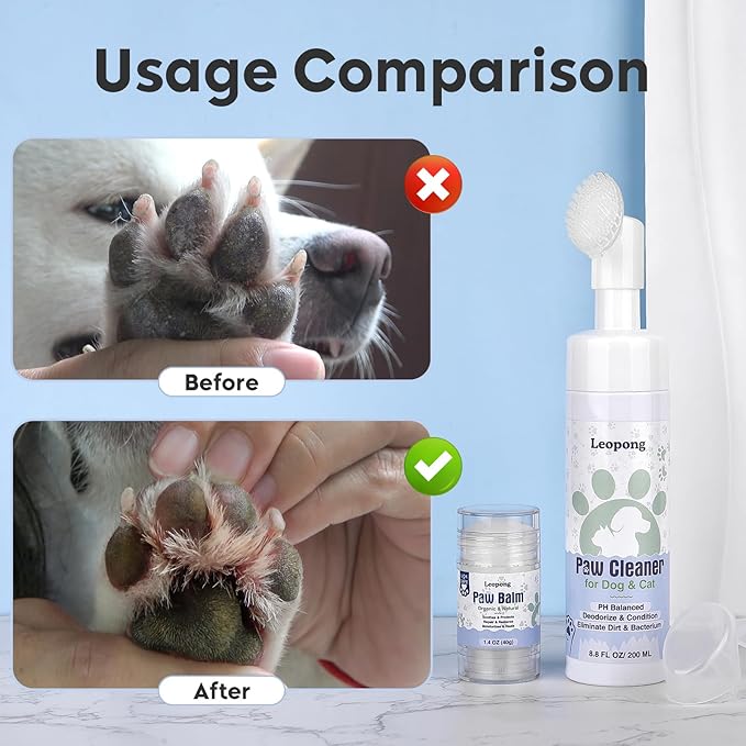 Dog Paw Care Kit - Protector for Pet Foot Washer Care（1 Pack Cleaner, 1 Pack Balm, 1 Towel and 1 Bundle Pocket