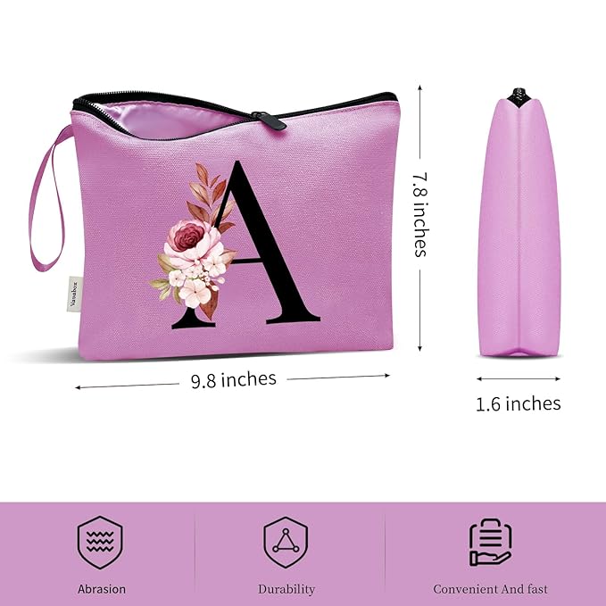 Vavabox A-Z Personalized Makeup Bag, Birthday Gifts for Women Mom, Gifts for Best Friend, Bride Bridesmaid Cosmetic bag (I, Purple)