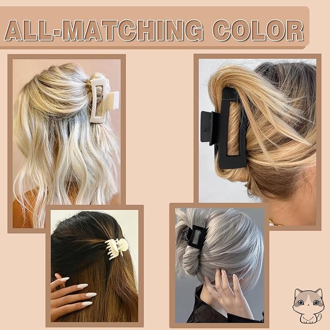 16 PCS 4.4" Large Hair Clips FDBJulyy Clip for Girls,4 Styles 4 Colors 16 Pack Strong Hold Matte Claw Hair Clip for Women Thick Hair & Thin Hair, 90's Vintage Claw Clips