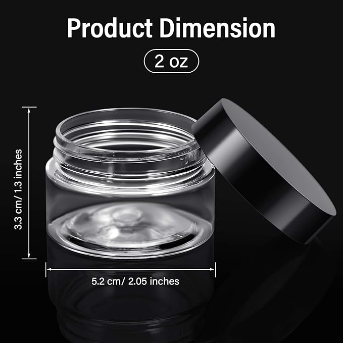 Satinior 6 Pack 1 oz Plastic Jars Containers with Lids Wide Mouth Refillable Leakproof Reusable Round Empty Jars for Travel Cosmetic Dry Food Spice Candy Cookie Home Kitchen Organizing (Black)
