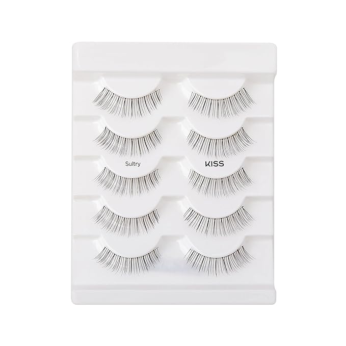 KISS Looks So Natural, False Eyelashes, 'Sultry', 12 mm, Includes 5 Pairs Of Lashes, Contact Lens Friendly, Easy to Apply, Reusable Strip Lashes, Glue-On (Pack of 2)