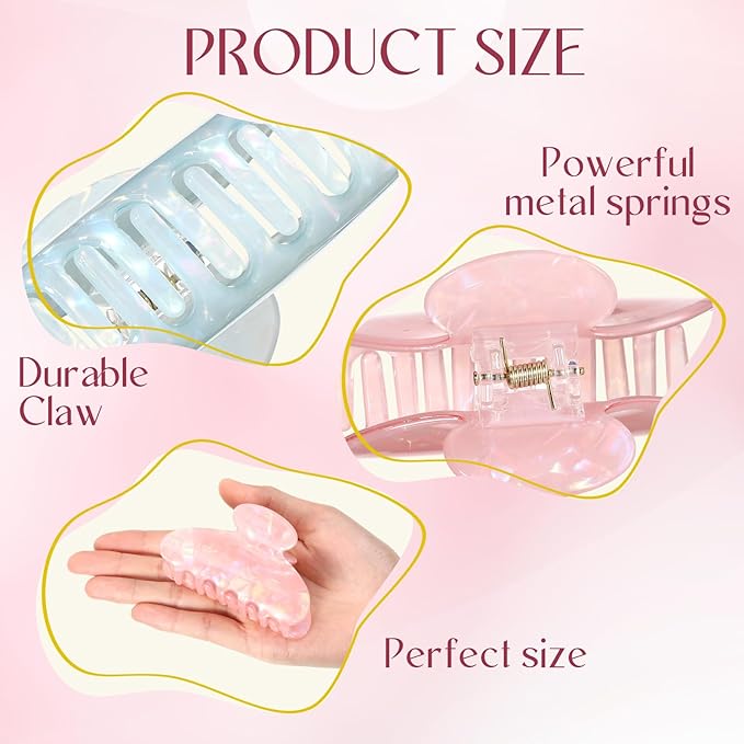 8 Pcs Large Acrylic Hair Claw Clips for Women Cute Non-slip Strong Hold Jaw Clamps Accessories for Thick Thin Hair(Fantasy Color)