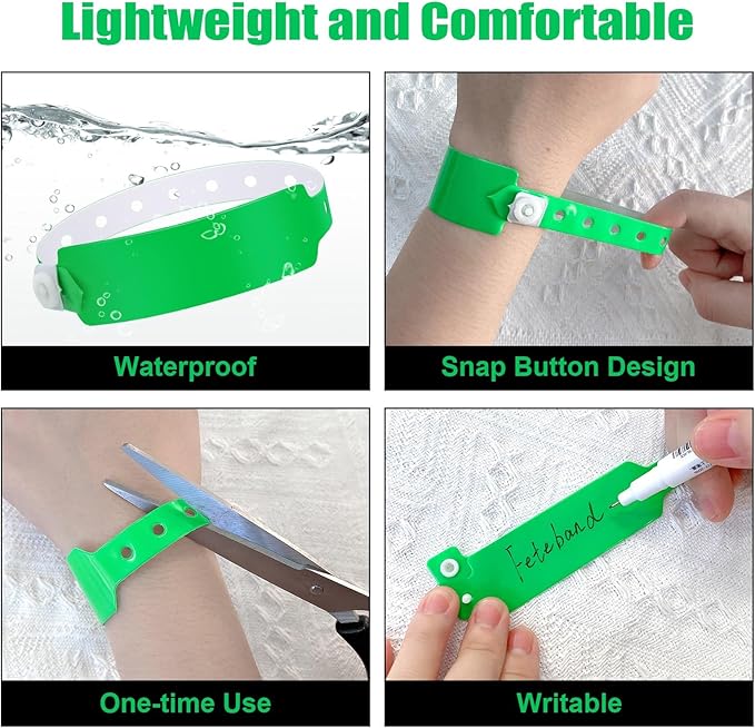 100pcs Colored Vinyl Wristbands, Waterproof Wristbands, Security Wrist Bands, Event Wristbands for Bar Club Festival Music Meeting, Pool Parties,Outdoor Sports (Color : Green)