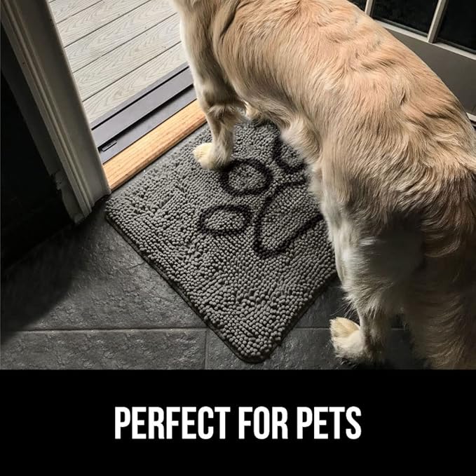 GORILLA GRIP SoakSTOPPER Dog Door Mat, 36x24 Machine Washable Rug Absorbent Doormat Captures Moisture Mud Dirt, Quick Dry Soft Chenille Entryway Rugs Indoor Entrance Mats for Dog Paws, Paw Grey