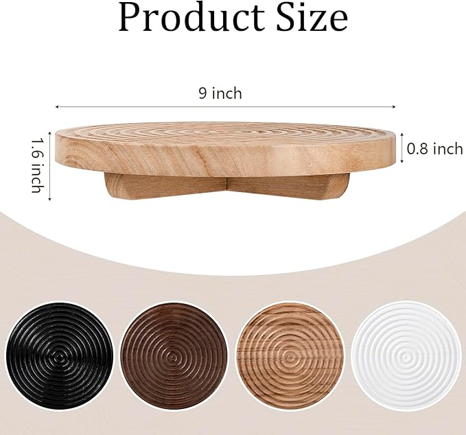 Round Decorative Tray Farmhouse Bathroom Decor Wood Riser Kitchen Countertop Organizer for Perfume, Candle, Plant, 9 inch Burlywood