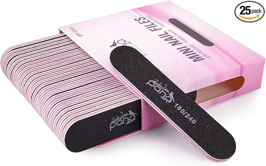 25PCS Mini Size PANA Professional Double Sided Nail Files - Black, 180/240 Grit - Emery Board Nail Buffering File Manicure Pedicure Nail Polisher Washable