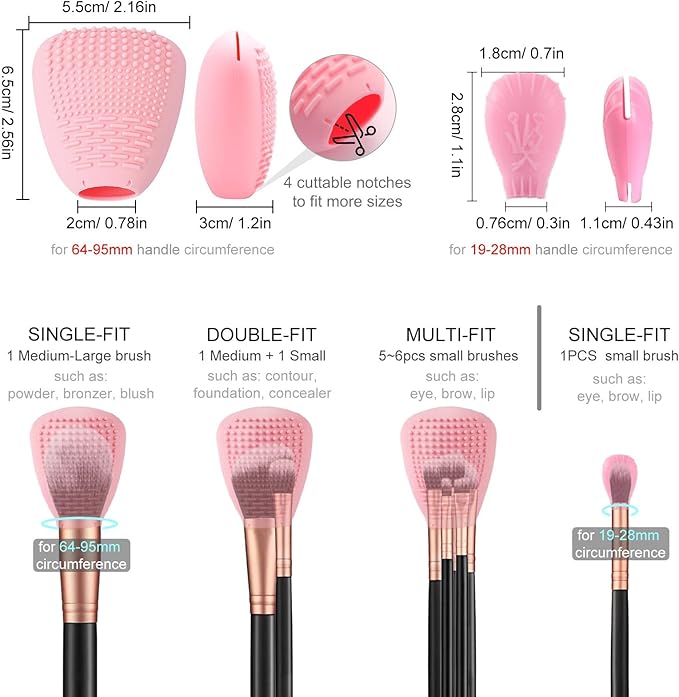 Silicone Travel Make-up Brush Holder with Cleaner Mat Pad, Organizer Case Covers for Foundation Eye Lip Brushes Storage Cleaning, Gift for Women Girl-Friend Mother Wife, 3-Pcs Large + 5 Small, Blue