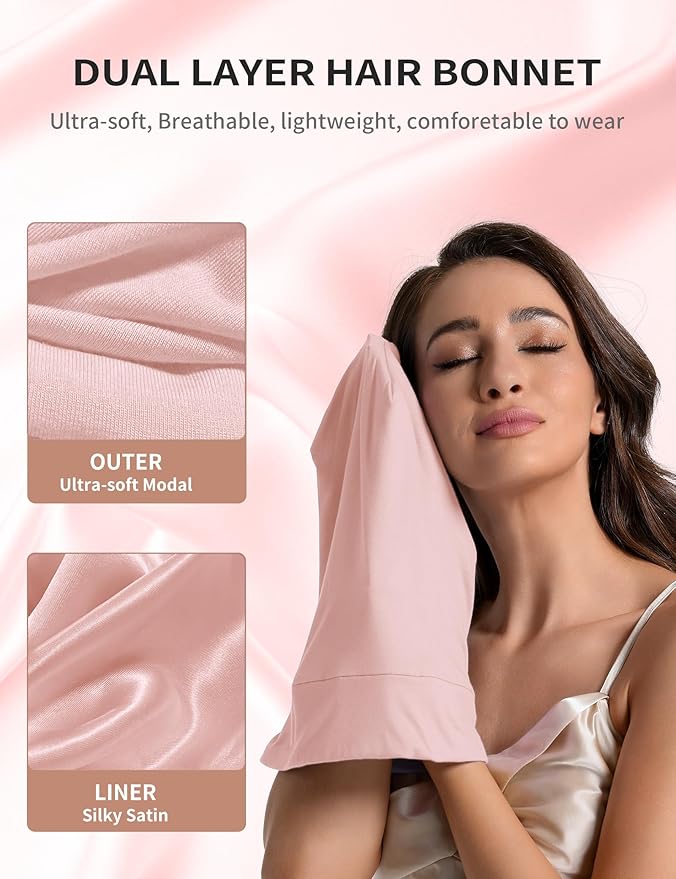 Satin Lined Bonnet for Sleeping Women Men - Adjustable Sleep Cap, Slouchy Beanie Hair Wrap for Curly Braid Locs